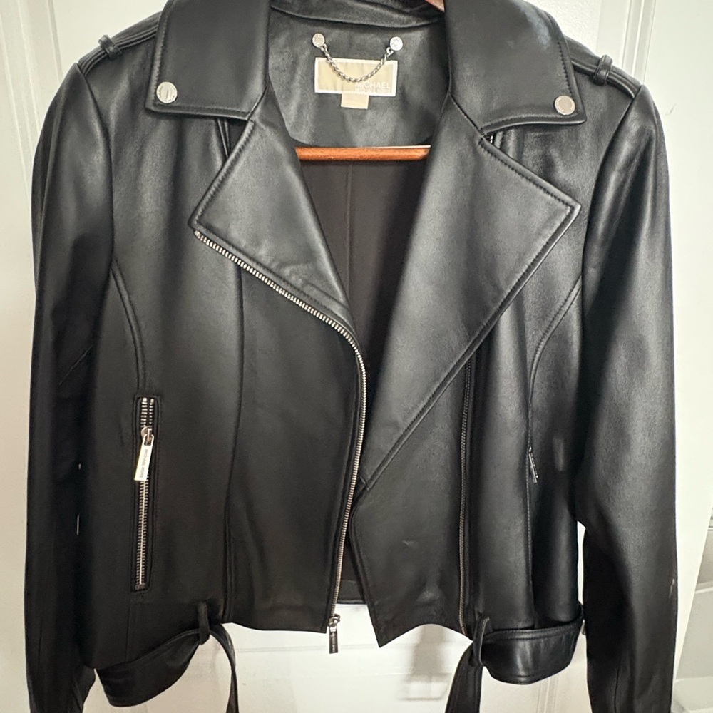 Michael Kors Black Leather Moto Biker Jacket